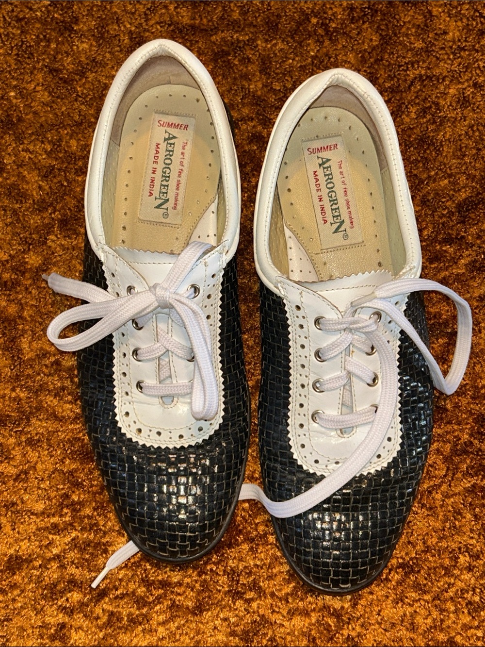 Women's Black & White Woven Lace-Up Sneakers